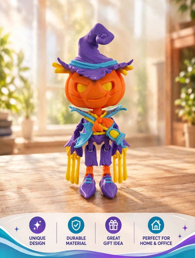 Articulated Pumpkin Scarecrow, Halloween gift, 3D Printed