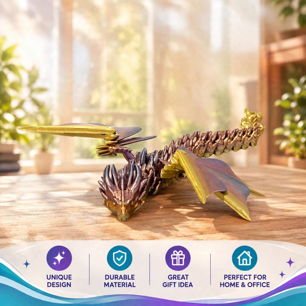 3D Printed Winged Dragon Articulated Fidget Toy. Landscaping Decor. Home Decor