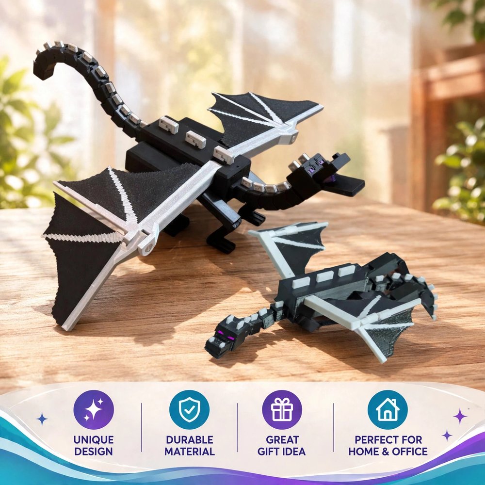 Articulated Pixel Ender Dragon — Flexi Toy, 3D Printed