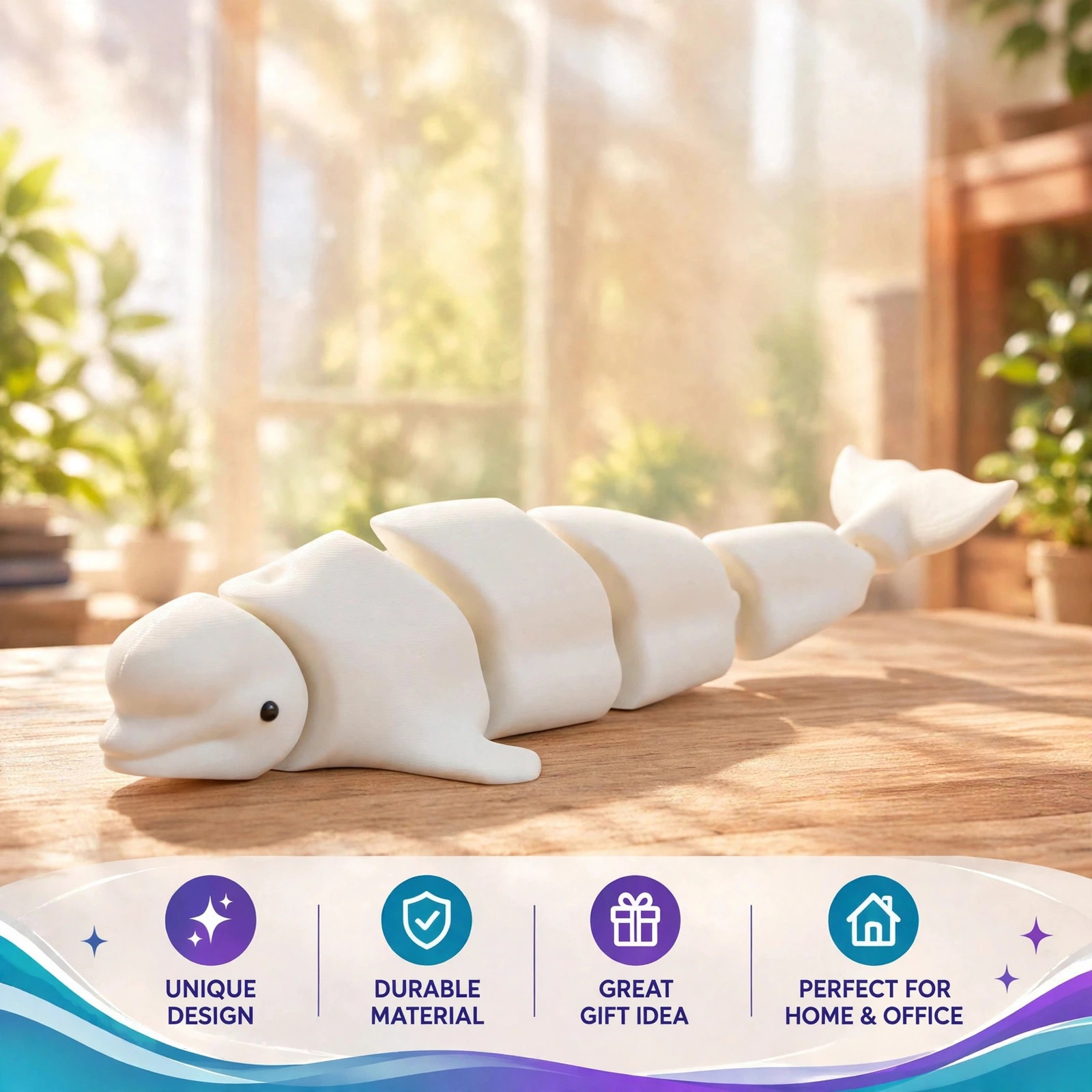 Articulated Beluga Whale - 3D Printed Flexi Fidget Toy