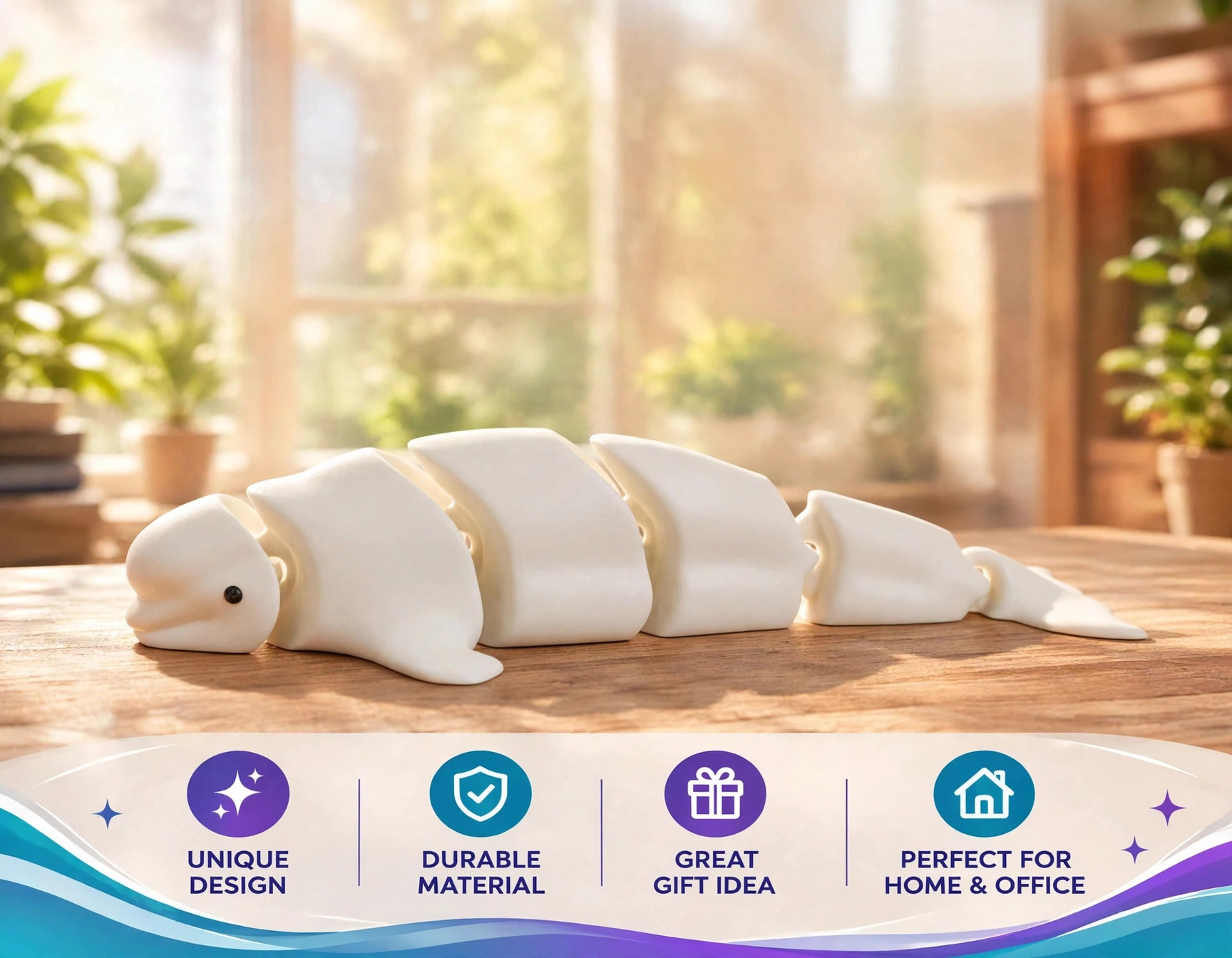Articulated Beluga Whale - 3D Printed Flexi Fidget Toy