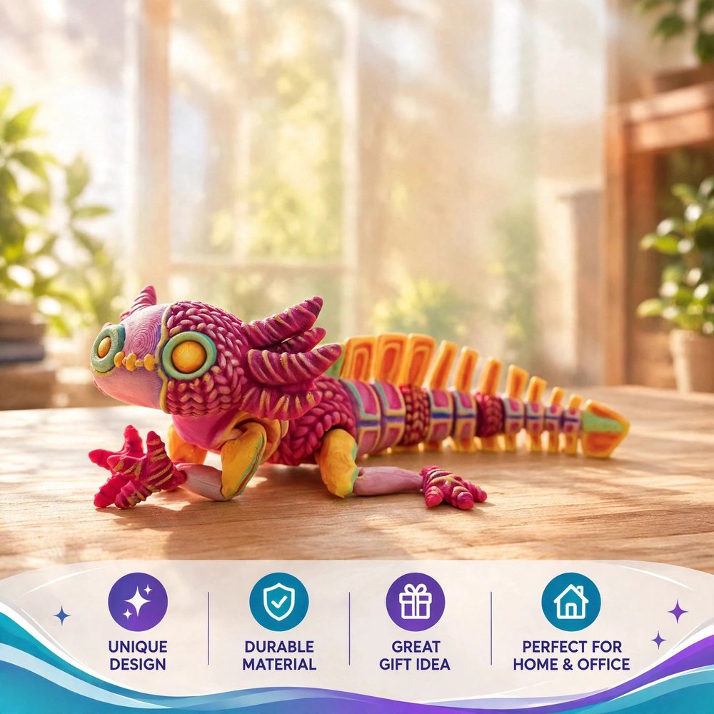 Articulated Stuffed Axolotl - 3D Printed Flexi Fidget Toy