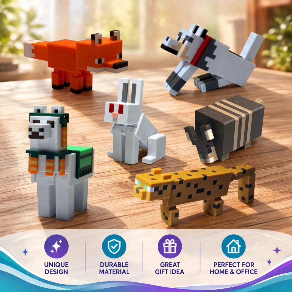 Articulated Wolf, Fox, Ocelot, Rabbit, Armadillo, Llama — Flexi Toy, 3D Printed