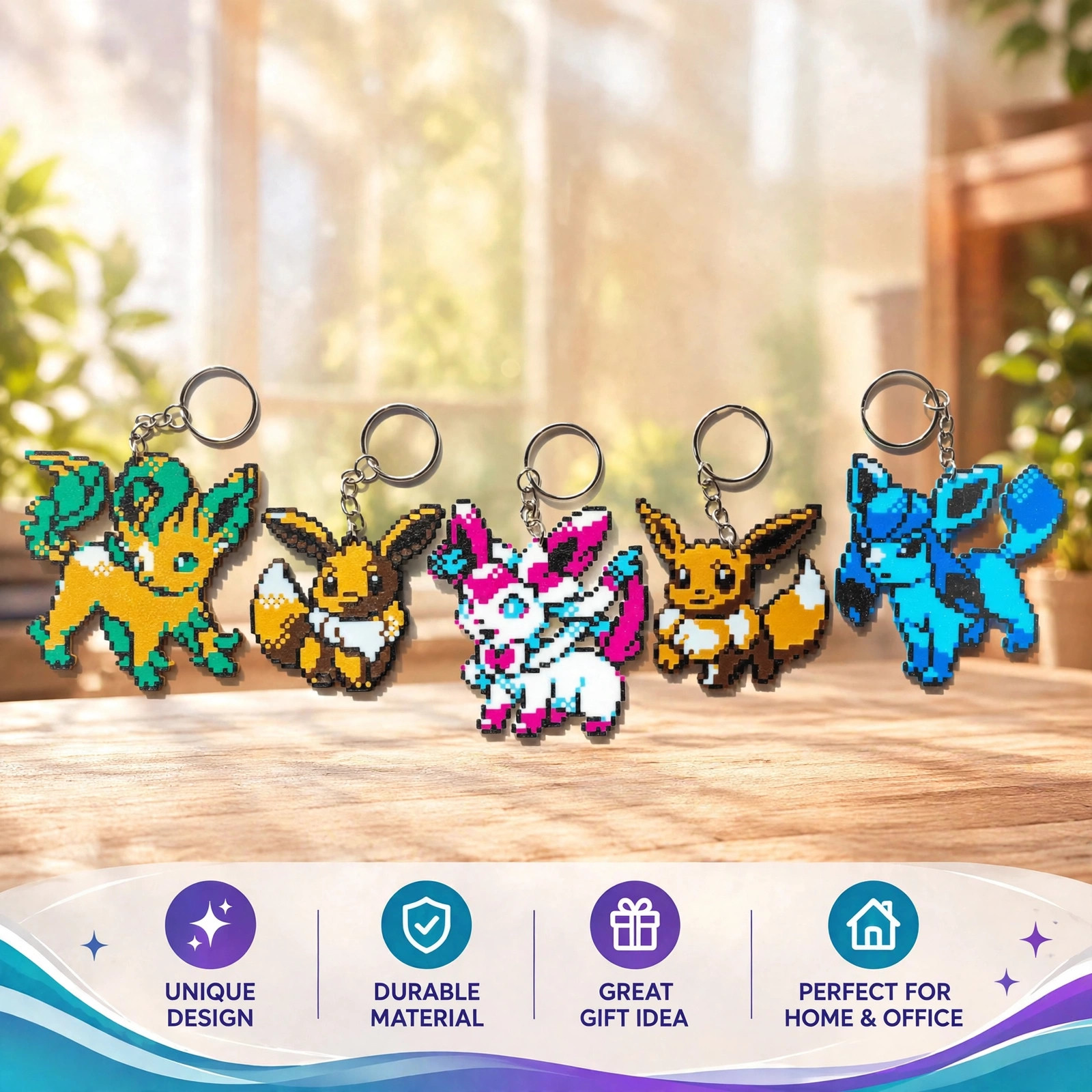 Pokémon Pixel Keychain Pack — Glaceon, Leafeon, Sylveon, Eevee