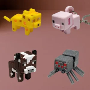 Pixel Cow, Pig, Ocelot, Spider — Keychain or Figurine, 3D Printed