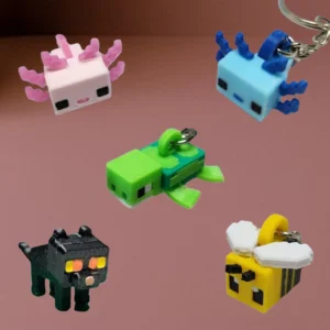 Pixel Axolotl, Mini Turtle, Bee, Cat — Keychain or Figurine, 3D Printed